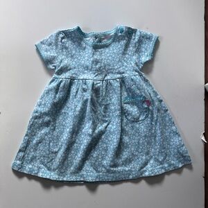 JoJo Maman Bébé blue cotton dress with a white floral print, 2-3 years